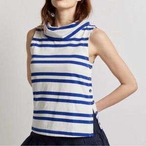 Anthropologie Maeve Sailor Striped Sleeveless Cowl Neck Side Button Top EUC